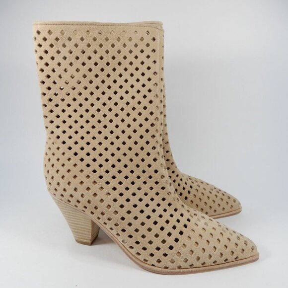 PAIGE Layla Bootie Boots Size 6.5 Laser Cut Sand Suede Leather NEW $398 - Picture 2 of 10